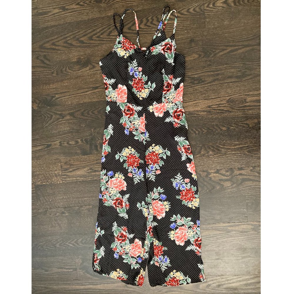 Black Floral Strap Sleeveless Top Jumpsuit